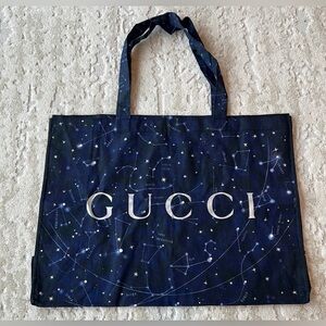 GUCCI  tote bag  stars and constellation Navy silver cotton